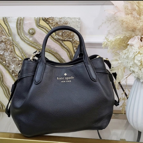 KATE SPADE DUMPLING PEBBLED LEATHER SMALL SATCHEL BLACK K8135 NWT $379. - Picture 2 of 6